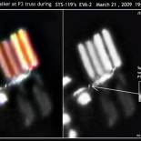 Un astronauta trabajando afuera de la Estación Espacial  Internacional ... visto desde la Tierra