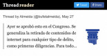Ayer se aprobó esto en el Congreso. Se generaliza la retirada de contenidos de internet para cualquier tipo de delito, como primeras diligencias