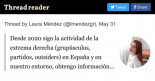 Desde 2020 sigo la actividad de la extrema derecha (grupúsculos, partidos, outsiders) en España y en nuestro entorno, obtengo información en fuentes abiertas y comparto mis análisis