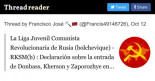 En una declaración reciente el CC de la Liga Juvenil Comunista Revolucionaria de Rusia (bolchevique) señala: