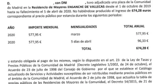 El Gobierno de Ayuso reclama el dinero de la residencia a familias que perdieron a sus mayores en la pandemia