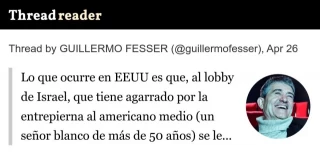 Lo que ocurre en EEUU es que, al lobby de Israel, que tiene agarrado por la entrepierna al americano medio (un señor blanco de más de 50 años) se le rebela la Generación Z