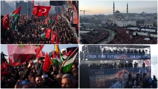 Clamor masivo en Estambul contra la agresión de Israel en Gaza,miles se reunieron en el Puente de Galata para apoyar a Palestina (turco)