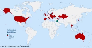 Mapa de los países que perdieron soldados que ayudaron a las fuerzas estadounidenses en Irak entre 2003 y 2011 [Eng]