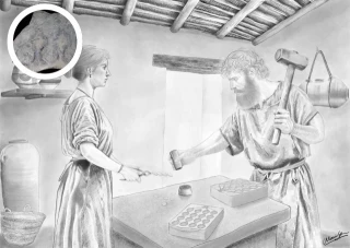 El primer molde de piedra usado para la acuñación de moneda en Hispania en el siglo II a.C., encontrado en el yacimiento de Obulco en Jaén