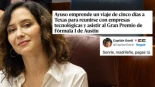 Ayuso viaja a Texas para reunirse con empresas y ver la Fórmula 1: "Sonríe, madrileño, pagas tú"