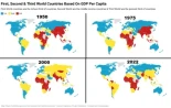 Países del Primer, Segundo y Tercer Mundo según el PIB per cápita en 1950, 1975, 2000 y 2022 [Eng]