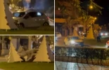 Un conductor ebrio embiste una decoración navideña y huye con el coche destrozado en Vélez-Málaga