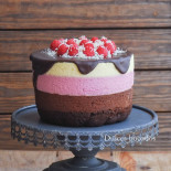 Pastel mousse de chocolate frambuesa y vainilla