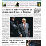 Portada El País: "Las cuentas del PP registran las donaciones ilegales a Bárcenas"